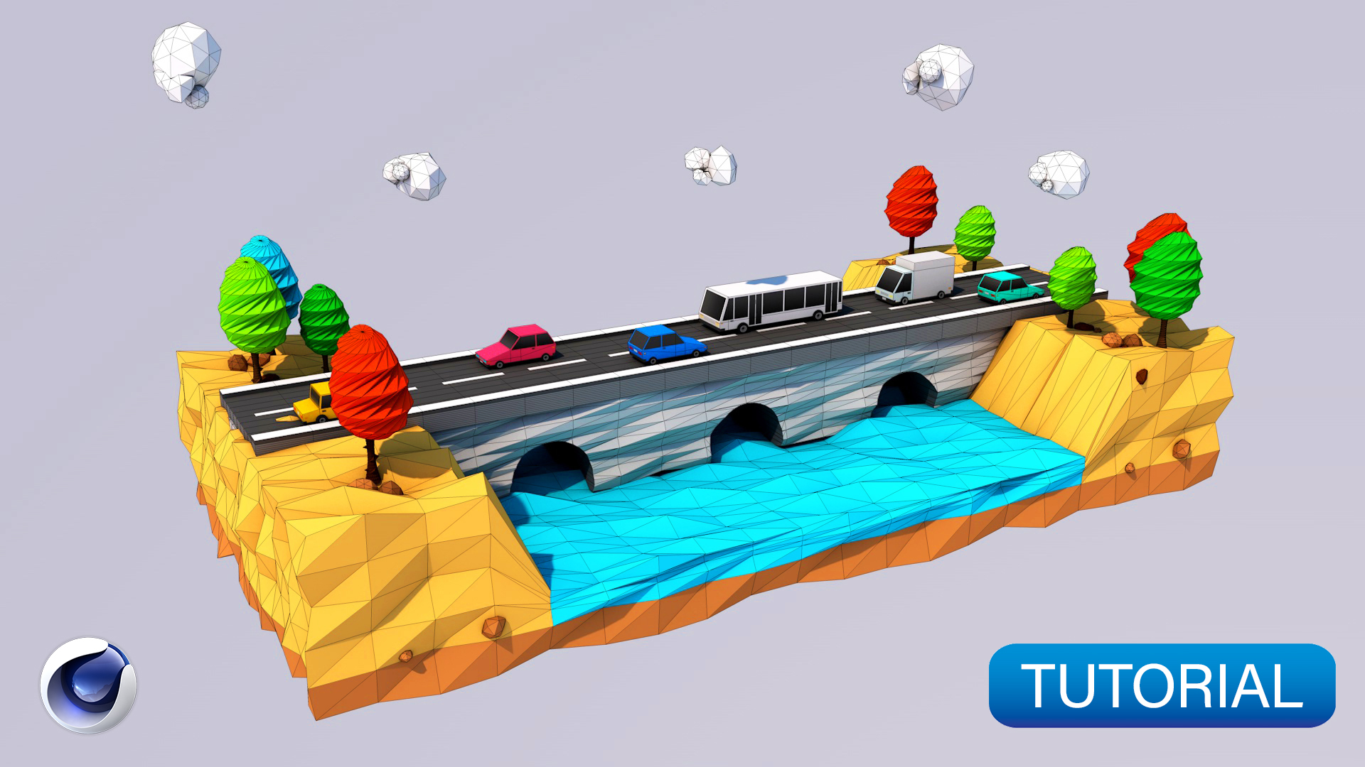 Low Poly Road & Bridges 3D Modeling – Cinema 4D Tutorial